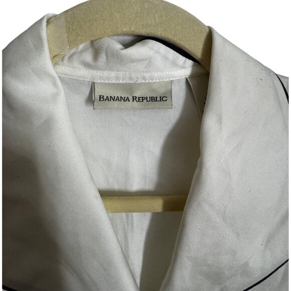 Banana Republic White Short Sleeve Button-Up Shirt Black Trim 100% Cotton Medium - Picture 3 of 6